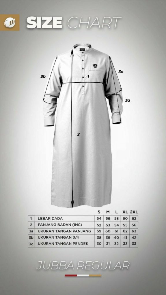 Size chart jubah pria dari Samase